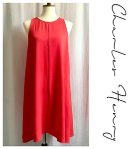 CHARLES HENRY DRESS SOLID CASUAL TRAPEZE SLEEVELESS CORAL DRESS Sz S NEW $ 120 - Picture 1 of 3
