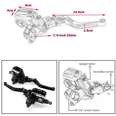 7/8'' Motorcycle Front Brake Master Cylinder Clutch w/Levers Fluid Reservoir 2x — 第 1/4 张图片