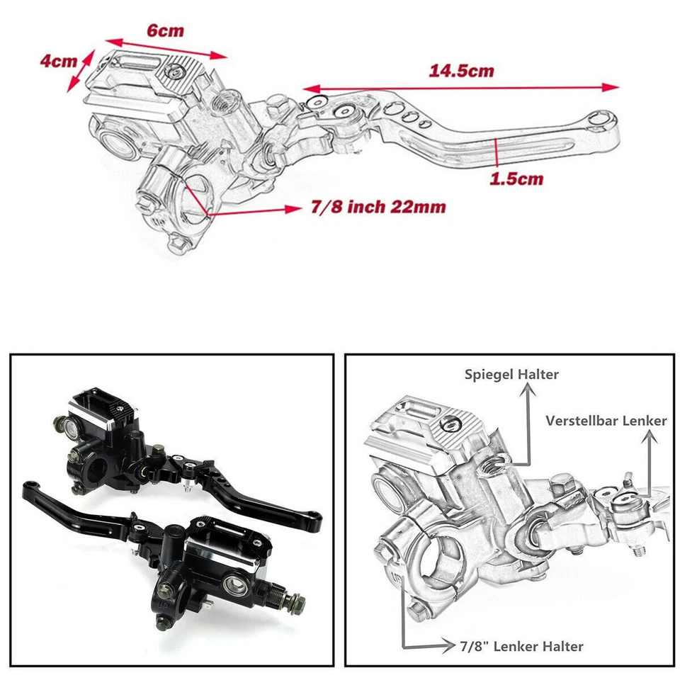 7/8'' Motorcycle Front Brake Master Cylinder Clutch w/Levers Fluid Reservoir 2x - Image 1 of 4