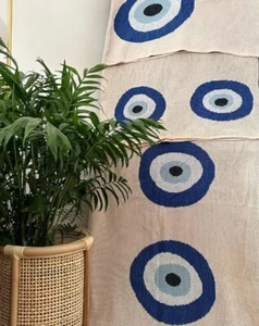 Luxury Mykonos Blanket Throw – 100% Organic Cotton, Pet Friendly, Soft Finish - Picture 1 of 8