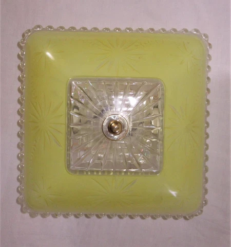 ART DECO YELLOW SEMI FLUSH GLASS SHADE CEILING FIXTURE CHANDELIER 1930's Cover
