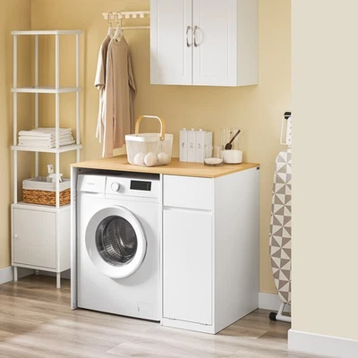 SoBuy Waschmaschinenschrank Schrank mit Wäschekorb & Schublade BZR217-WN - Bild 1 von 4