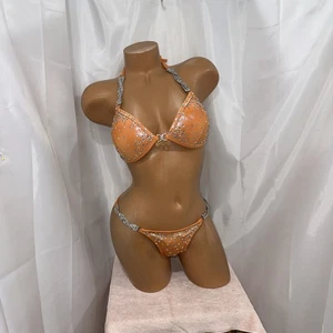 Competition Bikini Suit Orange Pre - Made 34 C Large Bottom New With Tags - Picture 1 of 4