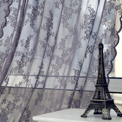 Juego de 2 paneles de cortinas de encaje de 96 pulgadas de largo, gris puro acento victoriano floral... Foto 1 de 4
