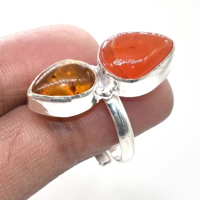 Anillo de joyería de moda de piedras preciosas de cuarzo ámbar cornalina 7"" I014 Foto 1 de 4