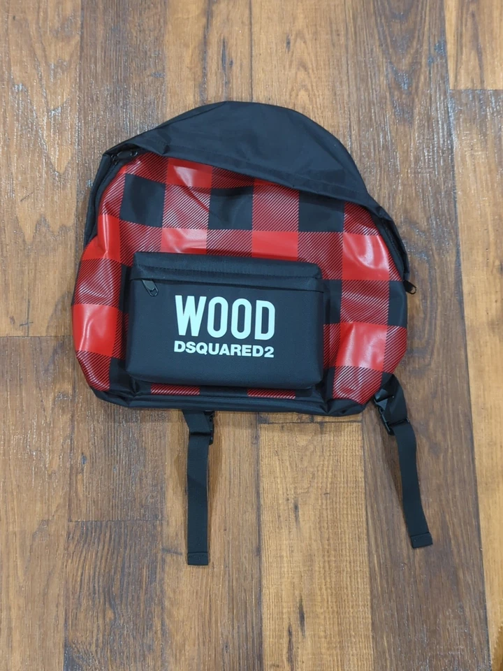 WOOD DSQUARED2 nylon plaid checkered red black backpack shoulder bag NEW - Image 1 of 1