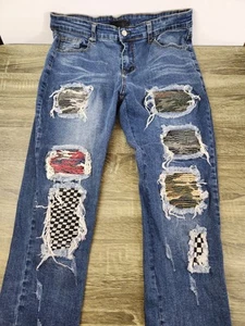 Amiri Herren 32x30 Camo Patch Distressed Skinny Jeans Medium Wash Blau Stretch - Bild 1 von 11
