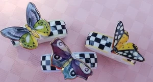 Mackenzie Childs butterfly Toile NAPKIN RINGS SET 3 NEW - Picture 1 of 8