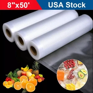 8"x50' Vacuum Sealer Rolls Food Saver Storage Bags BPA Free for Sealing Machine - Picture 1 of 9