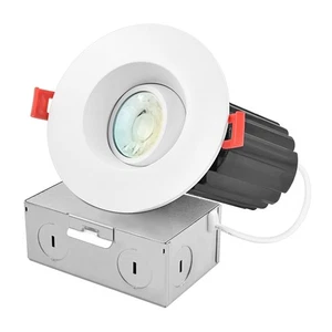 Luxrite 3 Inch Gimbal Adjustable LED Recessed Light with J-Box, CRI90, 12W, 5... - Picture 1 of 7