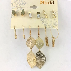 Mudd Gold-Tone 6 Pairs Earrings Dangle Hook Hoops & Studs Arrows - Picture 1 of 5