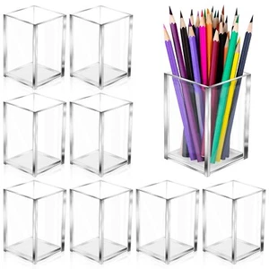10 Pack Clear Acrylic Pen Holder Makeup Brush Holder Desktop Pencil Organizer... - Picture 1 of 7