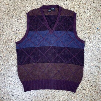 80s 90s Puritan diamond colorblock Shetland wool blend sweater vest size Large - Image 1 of 4