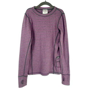 Ivivva Lululemon Long Sleeve Shirt Girls 10 Pink Gray Stripe Thumbholes Active - Picture 1 of 7