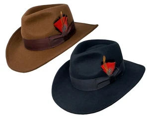 Different Touch Indiana Jones Outback Cowboy Crushable Wool Fedora Hats - Bild 1 von 11