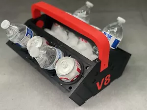 V8 Engine Cooler - holds 8x 12oz or 16oz cans with ice! Black & Red V8 - Picture 1 of 9