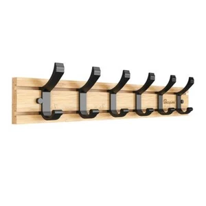 Coat Hanger Clothes Rack 6 Active Hooks Heavy Duty Clothes Hat Holder Bamboo - Picture 1 of 7