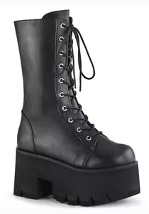 Pleaser Demonia ASHES-105 3 1/2" Chunky Heel, 2 1/4" Platform Mid-Calf Boot - Picture 1 of 6