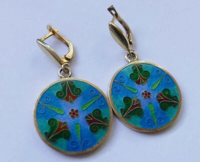 Designer Ohrringe 925 Silber vergoldet Emaille earrings silver - Bild 1 von 4