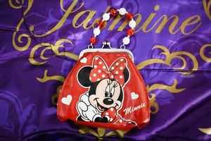 Disney Parks Minnie Mouse Girls Clasp Purse Red Sparkle Glitter Bead Handle - Picture 1 of 6