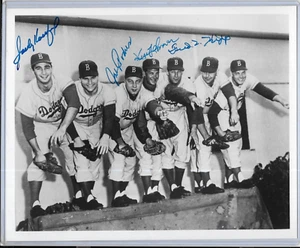 brooklyn dodgers autograph photo sandy koufax-john podres- ken lehman-fred kipp - Picture 1 of 2
