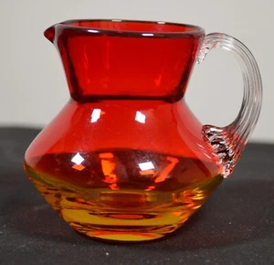 Vintage 1965 MCM Blenko Glass Hand Blown Tangerine Small Joel Myers Pitcher - Picture 1 of 7