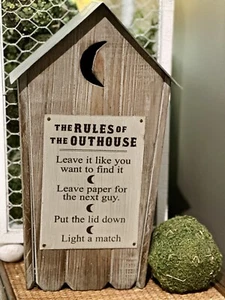 "Rules Of The Outhouse"Miniature Replica Primitive Outhouse Wall Hanging Rustic - Picture 1 of 12
