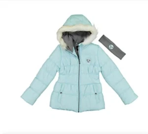 Jessica Simpson Girls' Aqua Puffer Coat ~ Faux Fur Hood & headband - Retail $75 - Picture 1 of 8
