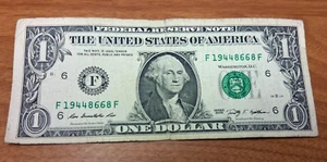 $1 Dollar Bill Note 2009 Fancy Serial Number F19448668F (BIRTHDAY 1944-8-6) - Picture 1 of 12