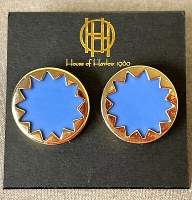 Pendientes House of Harlow 1960 Azul Starburst Botón 7/8" Tono Dorado Foto 1 de 3