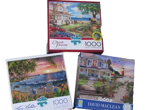 THREE 1000 Piece Puzzles Seaside House Maclean Summertime Norlien Sea Garden - Picture 1 of 6