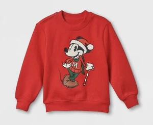 Disney Mickey Mouse Kids XS Christmas Sweatshirt pullover Santa Hat Candy Cane - Picture 1 of 6