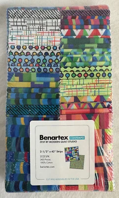 Rollo de gelatina Benartex Zest tiras de 2,5" ~ 100 % algodón tela geométrica brillante Foto 1 de 4