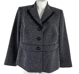 Jones Studio Blazer 18W schwarz weiß gefüttert Langarm Knopf Sakko Karriere - Bild 1 von 4