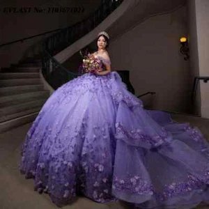 Vestido Lila Quinceañera Vestido de Baile Brillante Lentejuelas Apliques Cuentas México Dulce 16 - Imagen 1 de 8