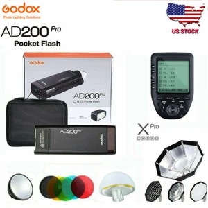 US Godox AD200pro TTL HSS Flash+ Xpro-C/N/S/F/O Trigger+Color Filter+Softbox Kit - Picture 1 of 12
