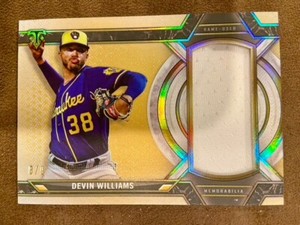 2021 Topps Triple Threads Devin Williams 8/9 Gold Single Jumbo Game Used Relic