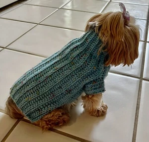 Handgestrickter Hund Katze Welpe gehäkelter Pullover Mantel Größe Small blau Tweed - Bild 1 von 7