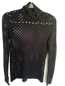 DOROTHEE SCHUMACHER Black Perforated Knit Jumper 2/ Med New W/o Tags - Picture 1 of 8