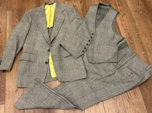 VTG John Weitz By Palm Beach Mens 3 Piece Suit 41 L Wool Blend Pants USA Brown - Picture 1 of 22
