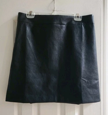 NUEVO CON ETIQUETAS J CREW Factory Imitación Cuero Mini Falda Línea A Para Mujer Talla 12 Negra NUEVA Foto 1 de 4