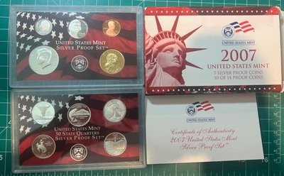 2007 S US Mint Silver Proof 10 Coin Set 7 bullion Coins .90 90% .25 .50 .10 Lot - Image 1 of 4
