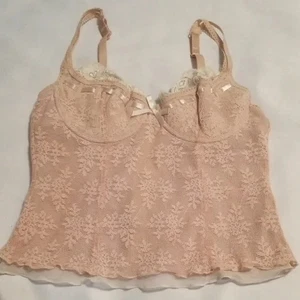 Victoria's Secret Sheer Lace Camisole Bra 34B in Pink With White Ribbon - Picture 1 of 14