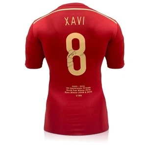 Camiseta de fútbol firmada por Xavi Hernández España 2014-15: bordado de carrera - Imagen 1 de 4