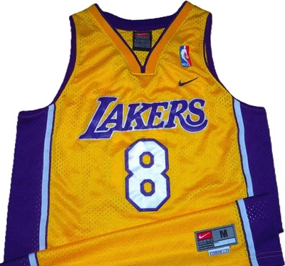 VINTAGE KOBE BRYANT LOS ANGELES LAKERS #8 NBA NIKE JERSEY YOUTH M + 2 SEWN - Image 1 of 4