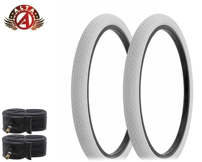2 ALTA BICYCLE S-2 WIRE BEAD TIRES 26 x 2.125 WHITE CLASSIC MINI BRICK w/TUBES. - Image 1 of 2