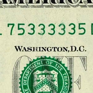 Fünf in einer Reihe 3s Trinary Dollar 33333 Mini Radar Quoten ausgefallene Seriennummer - Bild 1 von 6