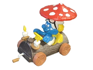 Schleich Peyo 1982 Smurf Mushroom Log Car with Driver & Umbrella #40232 Complete - Picture 1 of 4