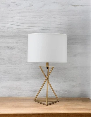 Contemporary Gold Geo Table Lamp with White Shade - Image 1 of 4