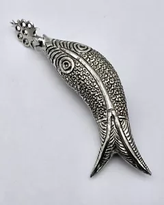 Vintage 925 Sterling Silver Engraved Koi Fish Perfume Bottle Decanter - 56.8g - Picture 1 of 8